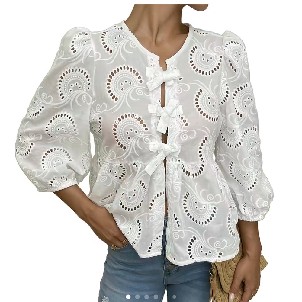 Lace Puff Front Tie Top